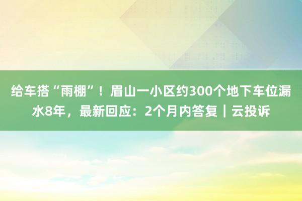 给车搭“雨棚”！眉山一小区约300个地下车位漏水8年，最新回应：2个月内答复｜云投诉