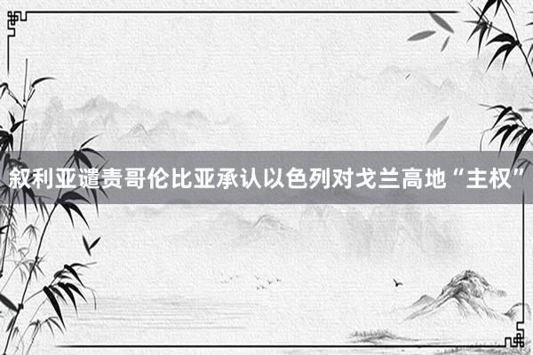 叙利亚谴责哥伦比亚承认以色列对戈兰高地“主权”