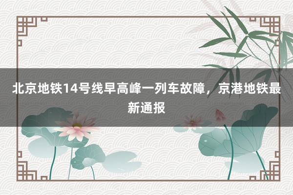北京地铁14号线早高峰一列车故障，京港地铁最新通报