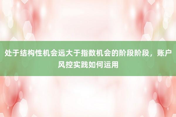 处于结构性机会远大于指数机会的阶段阶段，账户风控实践如何运用