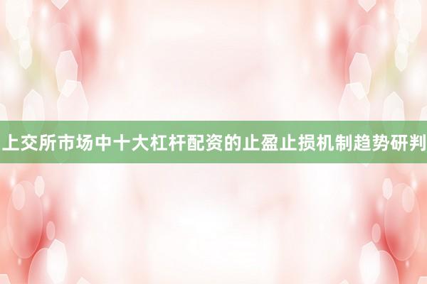 上交所市场中十大杠杆配资的止盈止损机制趋势研判