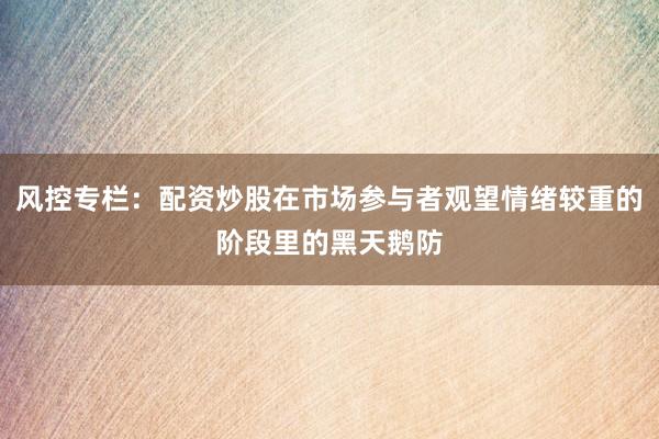 风控专栏：配资炒股在市场参与者观望情绪较重的阶段里的黑天鹅防